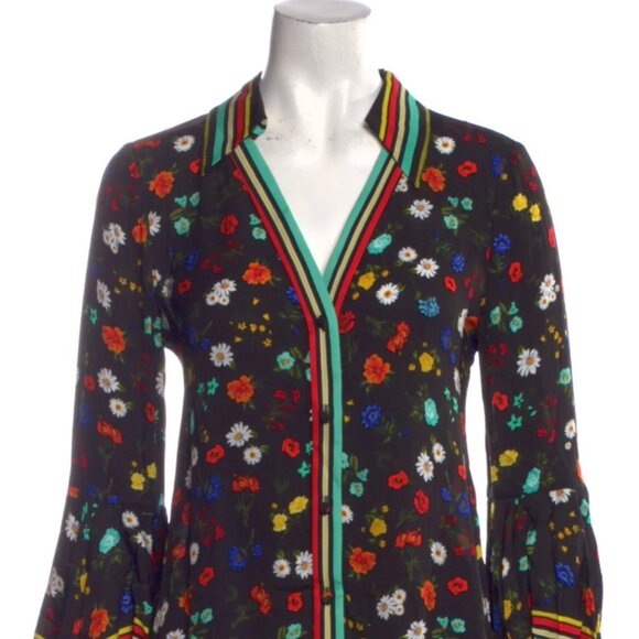 Alice + Olivia Floral Print V-Neck Button-Up Top - Picture 1 of 6